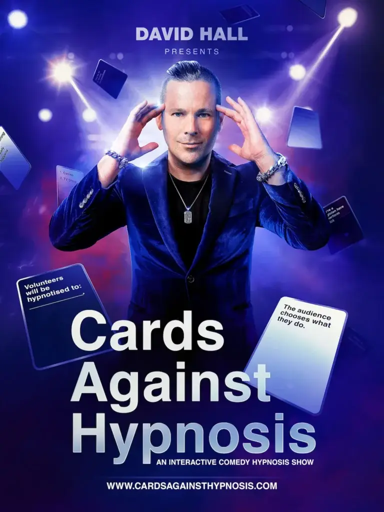 Promotional image for Cards Against Hypnosis, a comedy hypnosis show by David Hall.